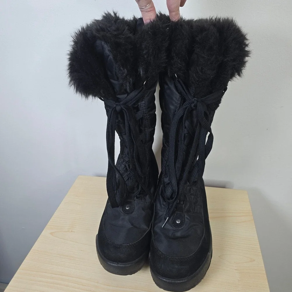 Spring Step Fotios Black Quilted Faux Fur Winter Snow Boots EU 39 8.5 Mid-Calf